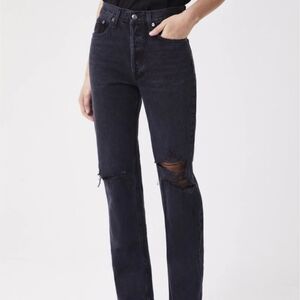 Agolde Black Distressed Straight Leg Jeans